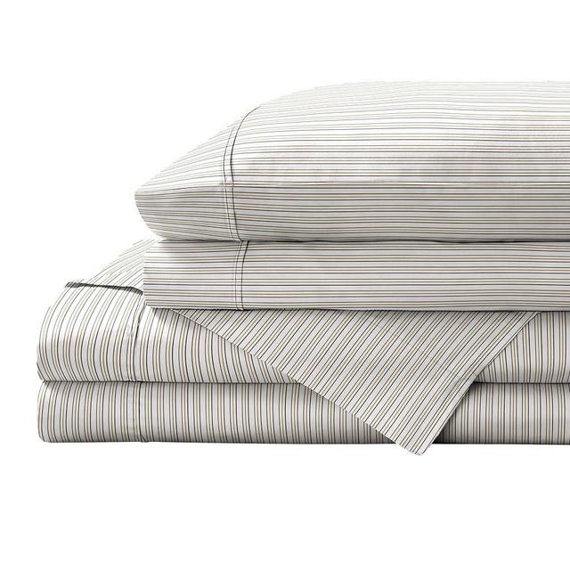 Brielle Printed 100% Cotton Percale Sheet Set, Stripes, King, Yellow