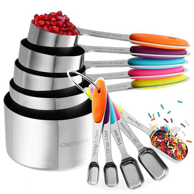Chefrock Heavy Duty Unbreakable Stainless Steel Measuring Cups And Slim Design Spoons For Narrow Spice Jars, Set Of 10
