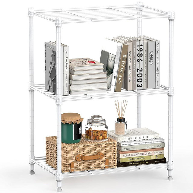 MZG Wire Storage Shelving 3-Tier Utility Shelving Unit Steel Organizer Wire Rack for Home,Kitchen,Office,White (18-in W x 12-in D x 26-in H)