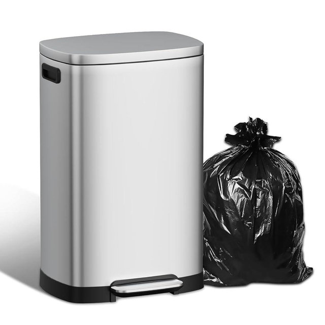 WFRWFR 13 Gallon Stainless Steel Kitchen Trash Can, 50L, Rectangular, Soft-Close Lid, Fingerproof Finish, Hands-Free Operation, Odor Protection,Silver
