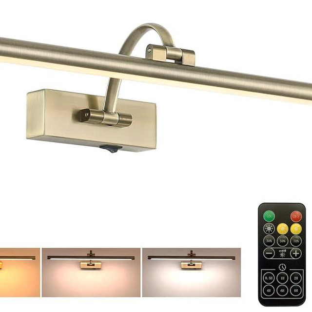 Tassuowell Antique Bronze Picture Light, 23.6 Inch Remote Control Painting Lights for Wall Cordless, 3CCT Dimmable Wall Lights for Pictures, Rechargeable Art Light for Pictures On Wall with Timer