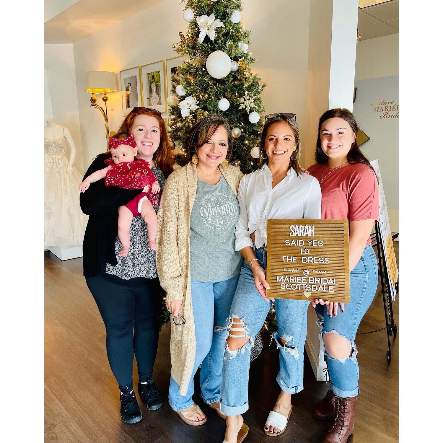 I said "yes to the dress!" (Amiee, Rowan, my Mom & Cat)