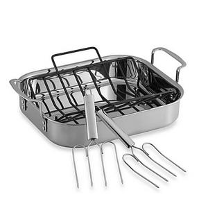 Calphalon® Tri-Ply Stainless Steel 14-Inch Roaster with Rack and Lifters