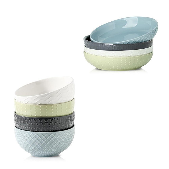 Hasense 42 OZ Pasta Bowls Set of 4 and 26 OZ Soup Bowls Set of 4 Bundle