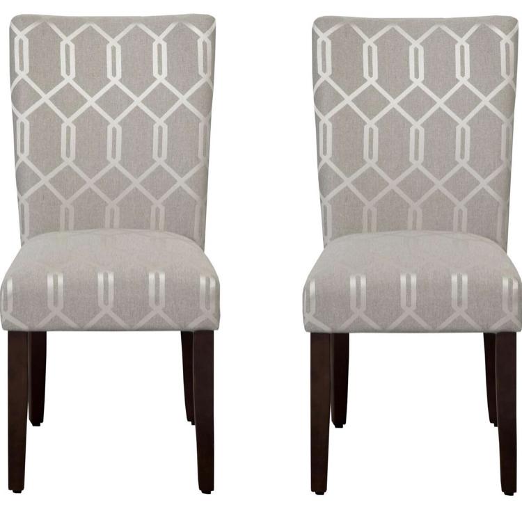 HomePop Parsons Classic Upholstered Accent Dining Chair, Set of 2, Pewter Grey and Lattice Cream
