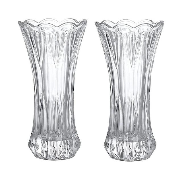 Flower Glass Vase, Tall Clear Transparent Decorative Crystal Clear Vase Modern Flower Decor Vase for Table Centrepiece Indoor Decor Wedding (Phoenix Tail Pattern, 8X 4 inches)