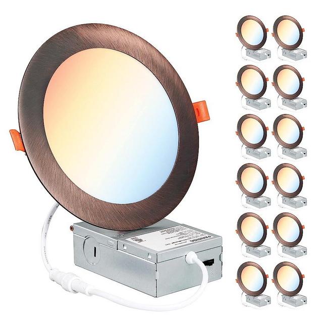 PARMIDA (12 Pack) 6 Inch 5CCT Ultra-Thin LED Recessed Lighting with J-Box, 2700K/3000K/3500K/4000K/5000K 5 Color Selectable, 12W, Dimmable, Canless Slim Panel Lights, ETL, Oil Rubbed Bronze Finish