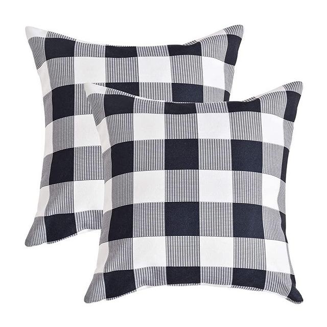 Famibay 2Pack Black and White Outdoor Pillow Covers Waterproof Buffalo Plaid Throw Pillow Covers Decorative Fade-Resistant Outside Cushion Covers Square Patio Pillow Covers for Home Porch Garden 18x18