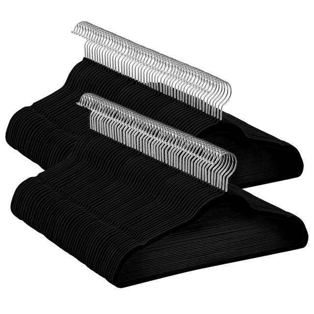 SONGMICS Velvet Hangers 100 Pack, Non-Slip Clothes Hangers with Silver-Colored Swivel Hooks, Slim Space-Saving for Closet, Heavy-Duty, Black UCRF026BZ02S