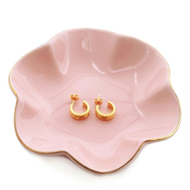 4.7 inch Small Ring Dish, Ceramic Jewelry Holder Tray, Pink Catch All Trinket Bowl for Keys Rings Earrings