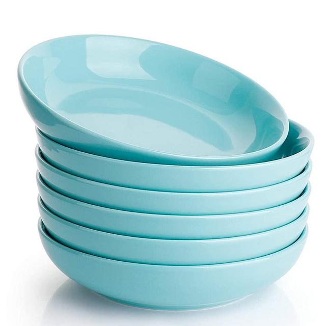 Sweese 112.602 Porcelain Salad Pasta Bowls - 22 Ounce - Set of 6, Turquoise