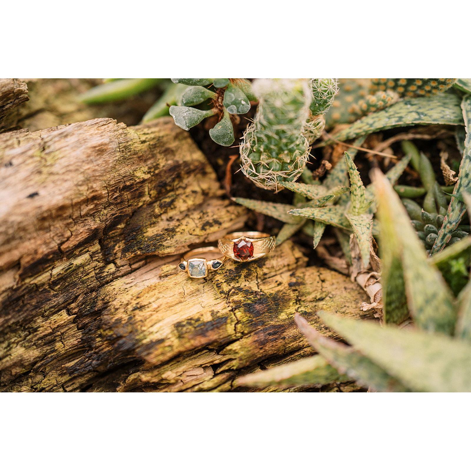 Detail photo of our custom engagement/wedding rings. We chose the primary stones from 
@eldoradosapphirecompany while in Tucson, AZ. Rings were designed by @rachelrichardsonjewelry.
