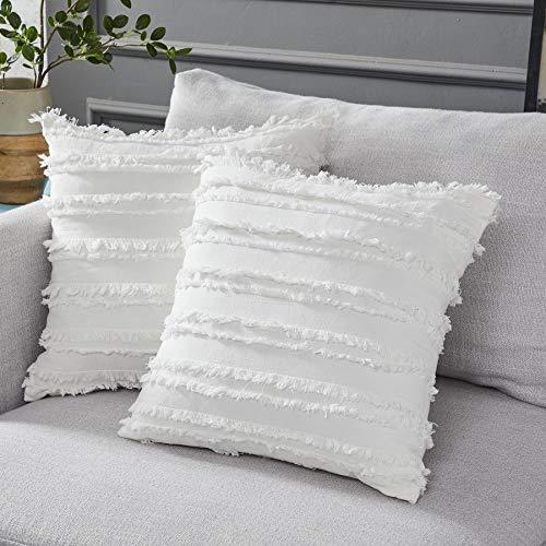 Longhui bedding Ivory White Throw Pillow Covers for Couch Sofa Chair, Cotton Linen Decorative Pillows Cushion Covers, 18 x 18 inches, Set of 2