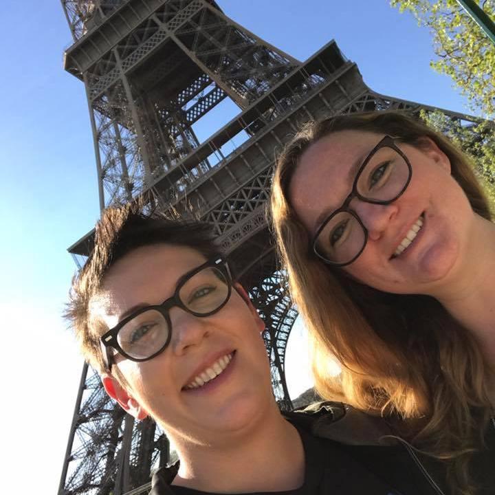 M: Obligatory pic underneath the Eiffel Tower during our trip to Paris.
A: Buncha nerds.
