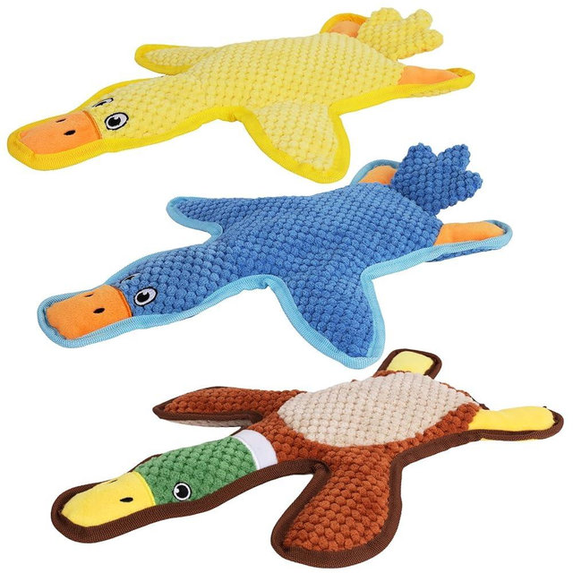 Dog Toys 3-Pack Cute Duck Shapes Puppy Toys No-Stuffing Squeaky and Crinkle Interactive Dog Chew Toy for Small to Large Breeds