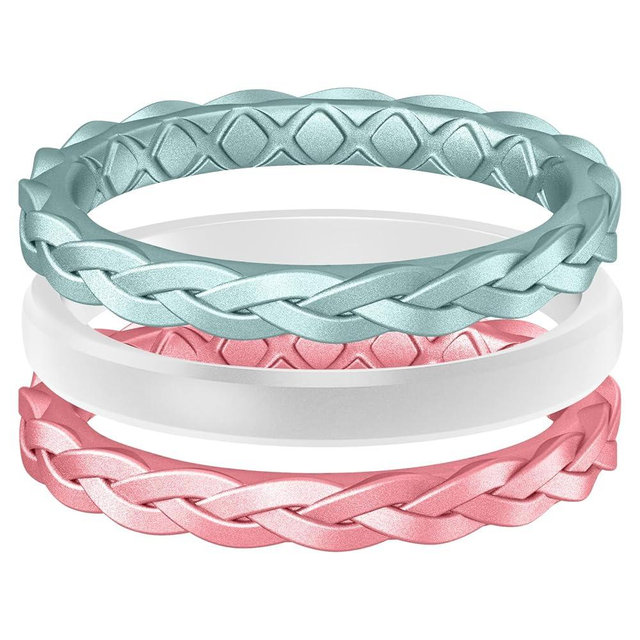 Egnaro Women's Wedding Bands, Silicone Thin and Stackable Rubber Engagement Ring, Variety Multipack With Breathable Grooves Workout Accessories
