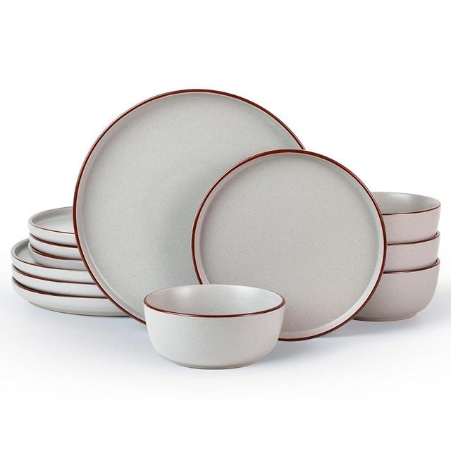 Famiware Mercury Plates and Bowls Sets, 12 Pieces Stoneware Dinnerware Sets, Dishes Set for 4, Microwave and Dishwasher Safe, Light Grey…