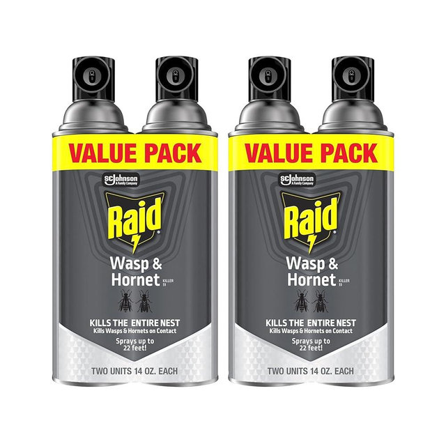 Raid Wasp & Hornet Killer Spray, Kills the Entire Nest, for Paper Wasps, Yellow Jackets, Mud Daubers and More, 14 oz (Pack of 4)