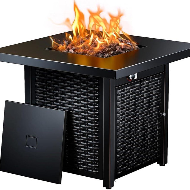 Ciays 28-Inch Propane Fire Pit – 50,000 BTU Outdoor Gas Steel Fire Table with Lid & Lava Rock, Adds Warmth & Ambience to Gatherings & Parties on Patio, Deck, Garden & Backyard