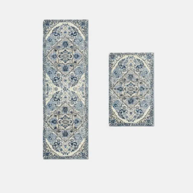 Alilang Vintage Inspired Kitchen Runner Rugs Set with Distressed Medallion Pattern Non Slip Backing 2 Piece Set - Many Colors