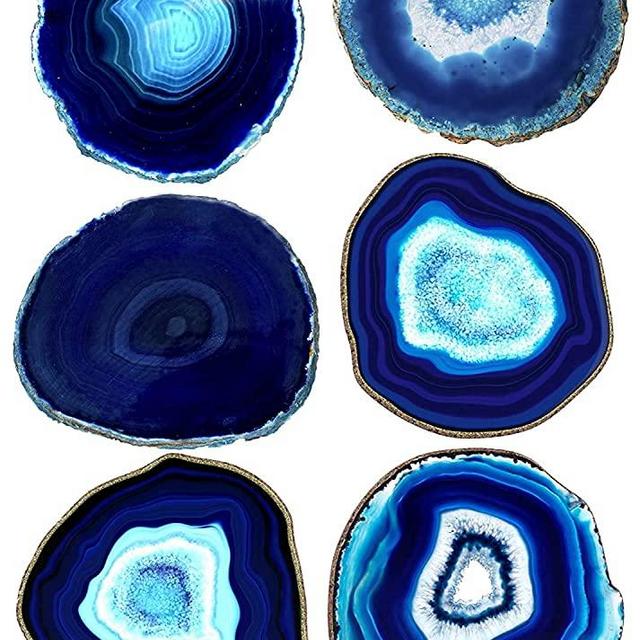 Blue Agate Coasters Set of 6 - 3.5"-4" - Brazilian Geode Coaster Crystal Coasters Natural Agate Coaster Decor - (3.5-4" Blue Set of 6)