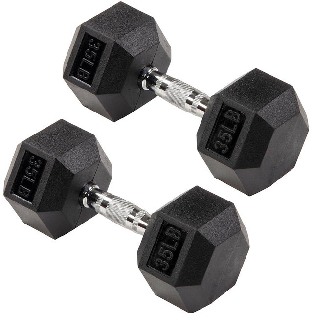 Signature Fitness Rubber Coated Hex Dumbbells Hand Weights for Exercises and Fitness Home Gym, 5-50 lbs, Pairs