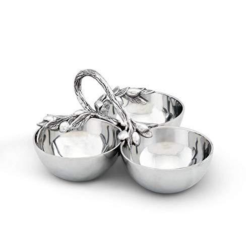 Arthur Court Sand-Cast Aluminum 3 Compartment Olive Pattern Condiment Serving Bowl