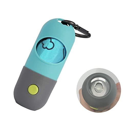 Dog Poop Bag Dispenser with Built-in LED Flashlight and Leash Clip, Dog Walking Accessory (Crystal Blue, Waste Bag Dispenser)