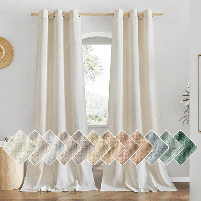 NICETOWN Natural Linen Doorway Curtains 80 inches Long, Grommet Thick Linen Weave Semi Sheer Window Treatments Privacy Assured with Light Filtering for Bedroom/Side Door, W34 x L80, 2 Panels