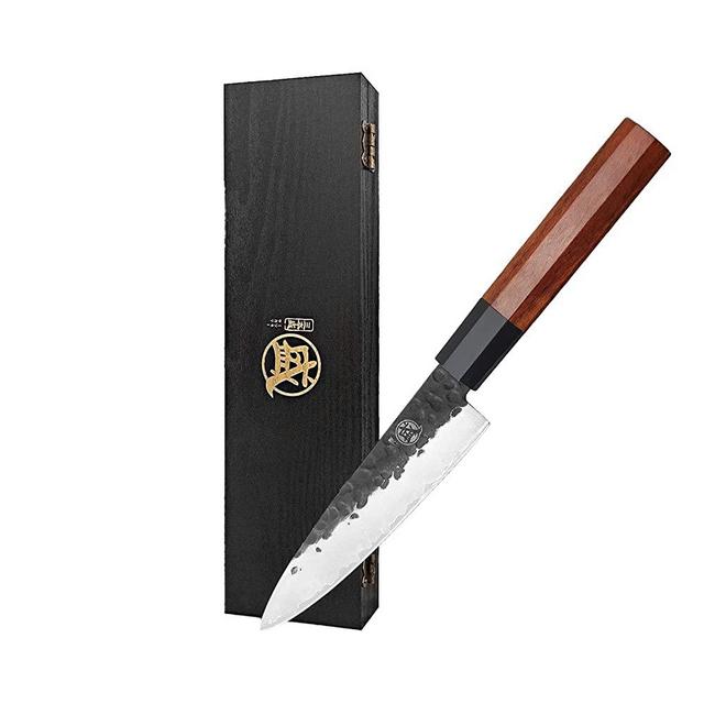 MITSUMOTO SAKARI 5.5 inch Japanese Hand Forged Paring Knife, High Carbon Steel Fruit and Vegetable Knife, Professional Kitchen Small Knife (Rosewood Handle & Gift Box)