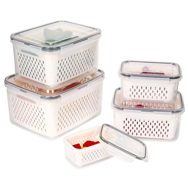 Zmxiabo 5 PCS Fruit Storage Containers for Fridge Produce Containers for Fridge with Removable Colander Berry Storage Containers Veggie BPA-Free Plastic Crisper for Long-Term Freshness