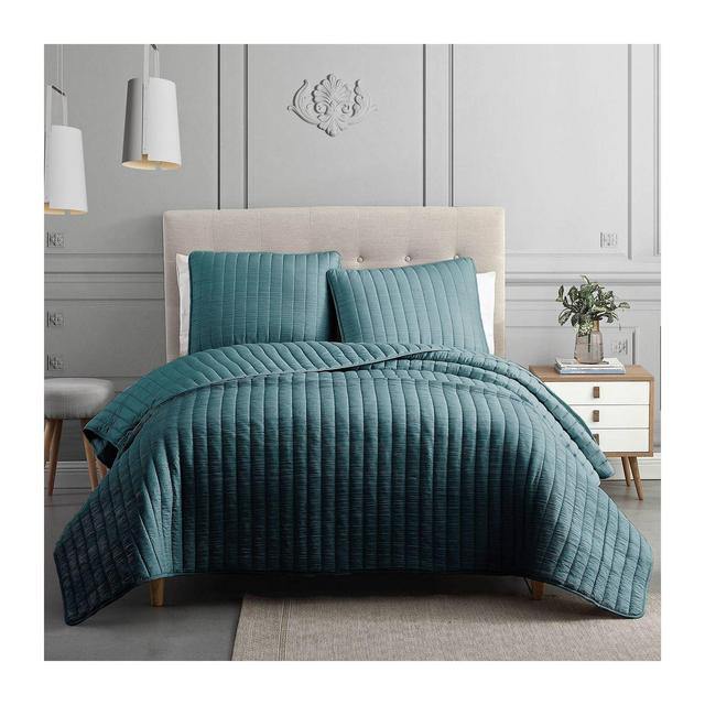 King 3pc Moonstone Quilt Set Blue - Riverbrook Home