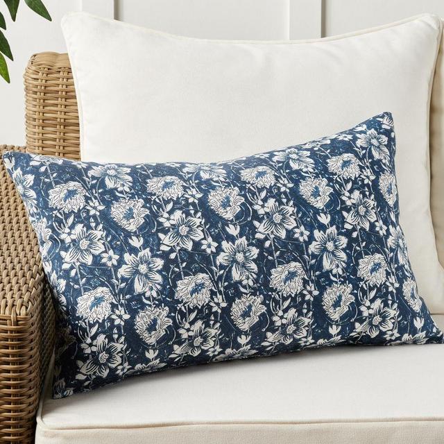 Ishani Printed Outdoor Lumbar Pillow, Blue Multi, 16" x 26"
