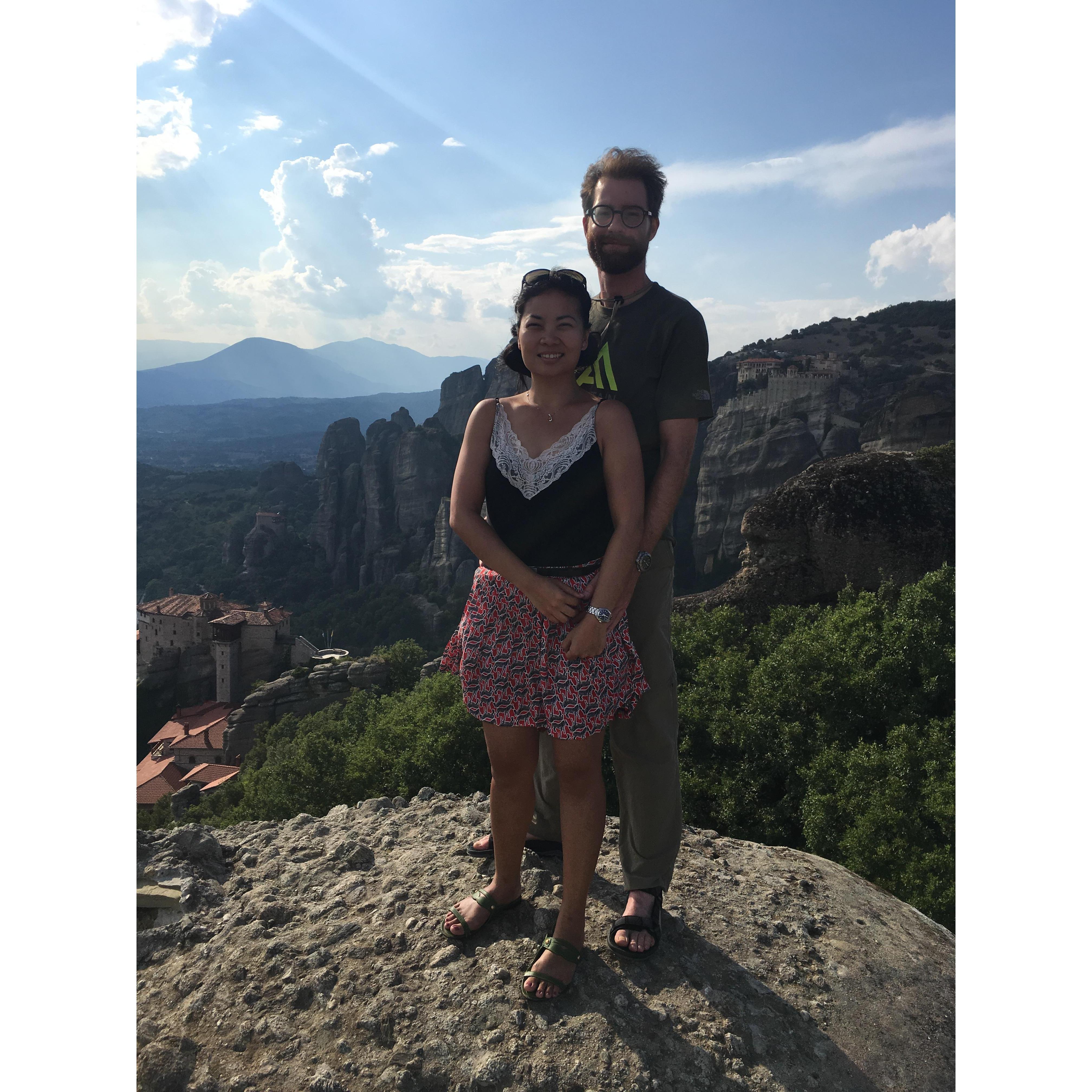 Our unknowingly first photo as a couple. We were in Meteora, looking at the horizon, and Olivier wrapped me with his arms for a while. Later on he told me that THIS was the moment we became a couple.