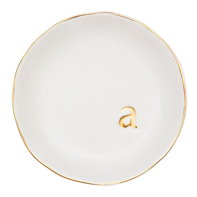 COLLECTIVE HOME - Ceramic Jewelry Tray, Decorative Trinket Dish for Rings Earrings Necklaces Bracelet Watch Keys, Birthday Mother's Day Christmas Gift for Women, 4.75", White Surface (A)