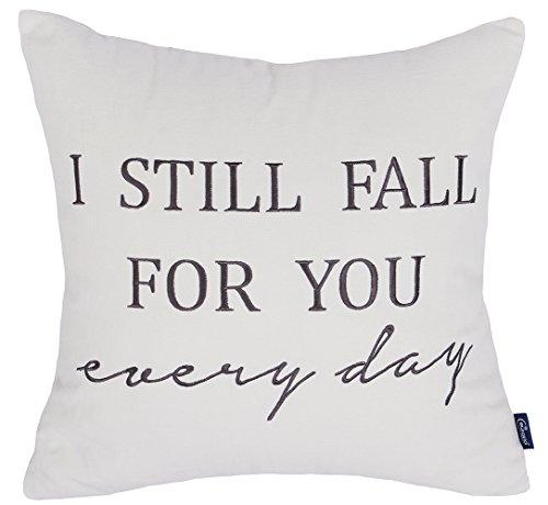 EURASIA DECOR DecorHouzz Pillow Cover Romantic Love Quote Embroidered Throw Pillowcase for Couple Valentine Anniversary Wedding Gift (18"x18", I Still Fall (Cream))