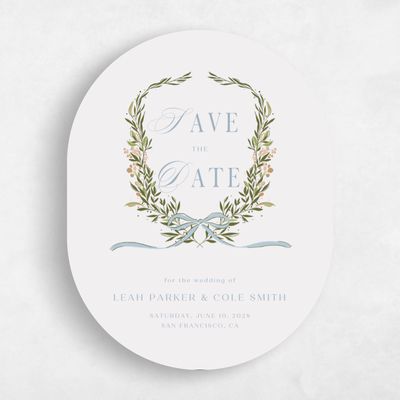 Grey Oval Wedding Save the Date - Cindra Portrait