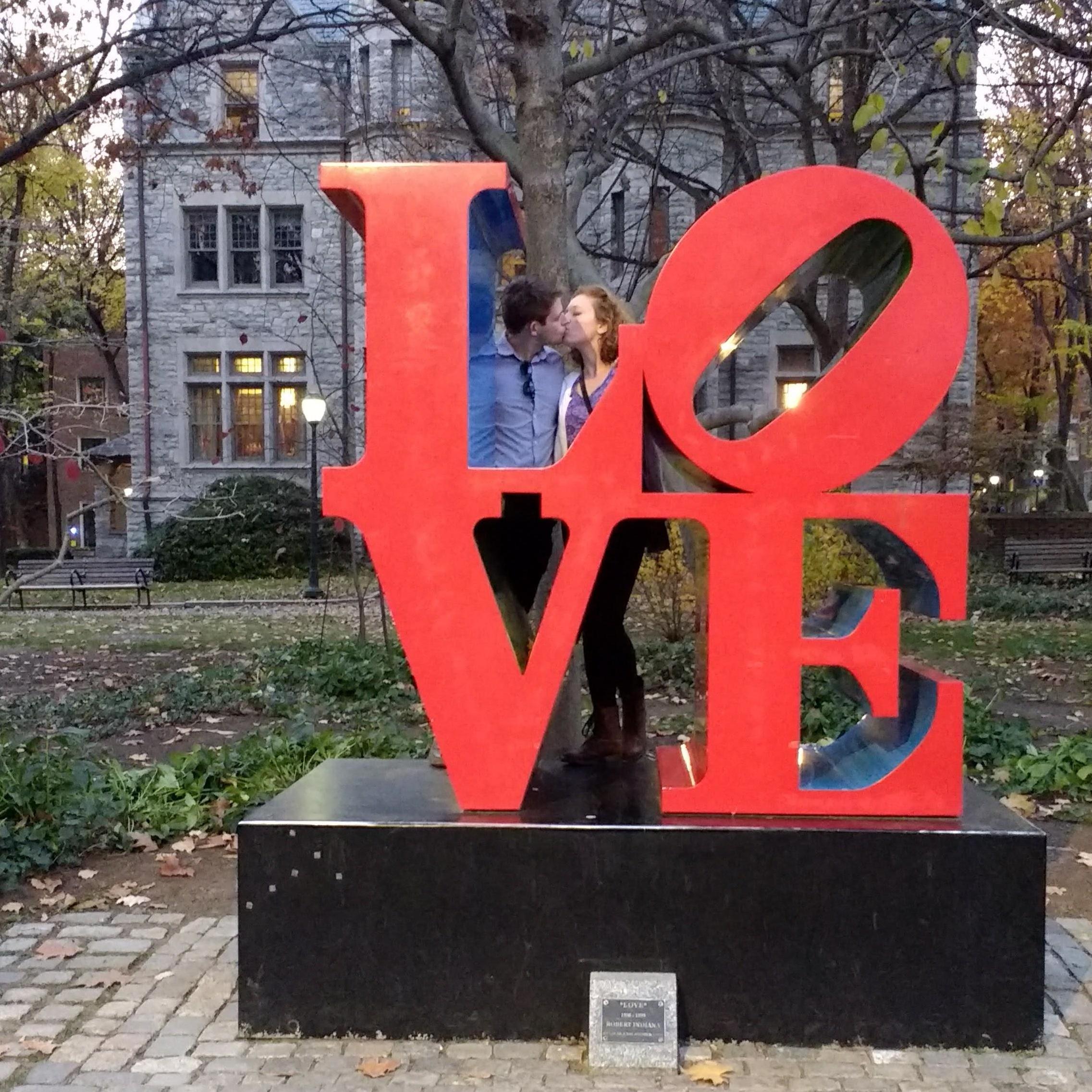 We met at Penn, and obviously had to take advantage of the cheesiest photo op on campus before we graduated!