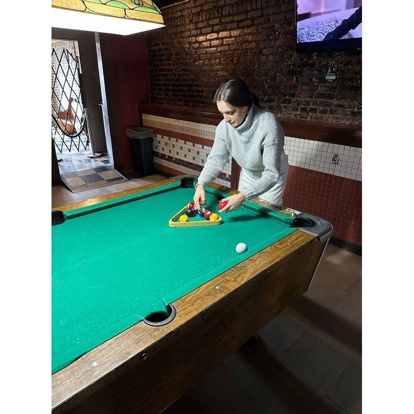 After wandering around our old neighborhood in Ohio City, we wound up at the first place Mitch tried to kiss Alex - ABC The Tavern. Alex is still the reigning pool champion here.