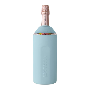 Vinglacé Wine Bottle Chiller- Portable Champagne Insulator- Stainless Steel Wine Cooler Sleeve, Cool Blue