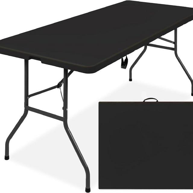 Simpli-Magic 6ft Plastic Folding Table, Indoor Outdoor Heavy Duty Portable w/Handle, Lock for Picnic, Party, Camping - Black