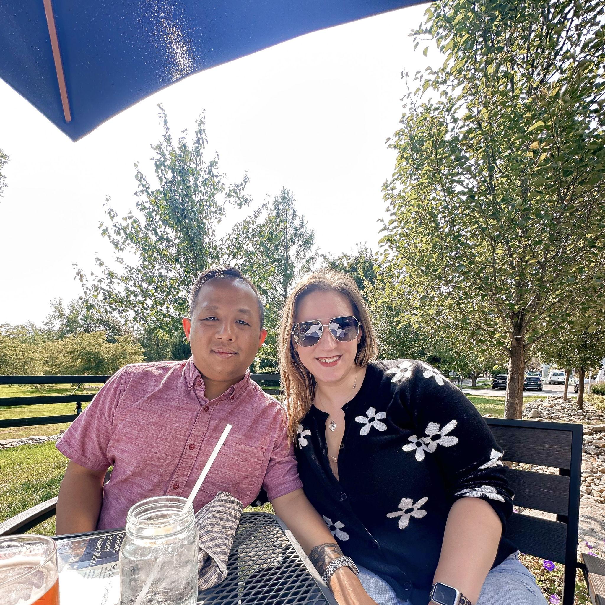 At Riverside Brewery with Sarah's parents - August, 2023