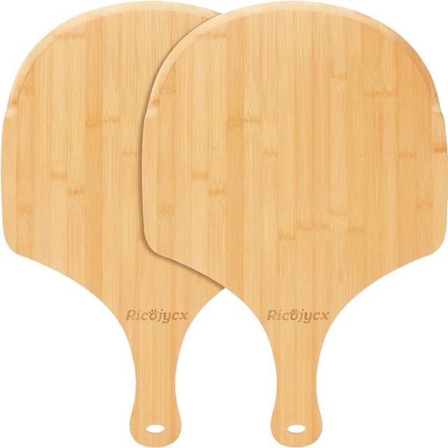 RICOJYCX 2 Pack Natural Bamboo Pizza Peel 16 inch, Wood Pizza Paddle, Cutting Board with Handle for Pizza, Bread, Cheese, Vegetable, Fruits