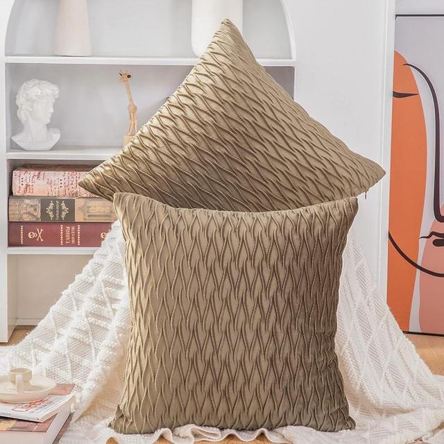 MADIZZ Set of 2 Super Soft Velvet Decorative Throw Pillow Covers 22x22 inch Light Brown Square with Texture Luxury Style Cushion Case Pillow Shell for Sofa Bedroom
