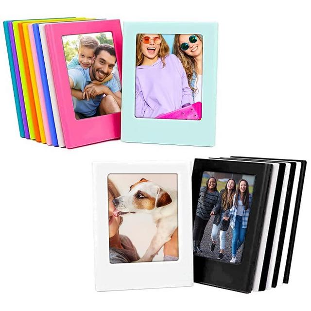 Magnepix Picture Frame for Polaroid Instax Mini Photos Multi-Shape Magnetic Picture Frame Plastic Refrigerator Photo Insert Holder for Office Cabinet Fridge Locker 16 pieces Set of 2, Black & White pack of 8 + Assorted Colors pack of 8