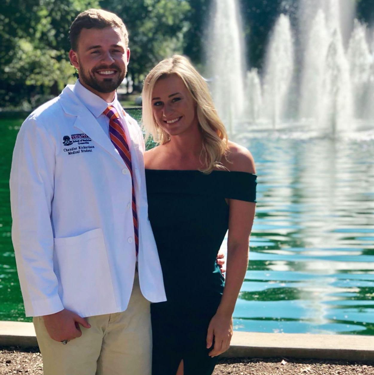 Chandler used the "G" word - girlfriend - for the first time on the day of his White Coat Ceremony