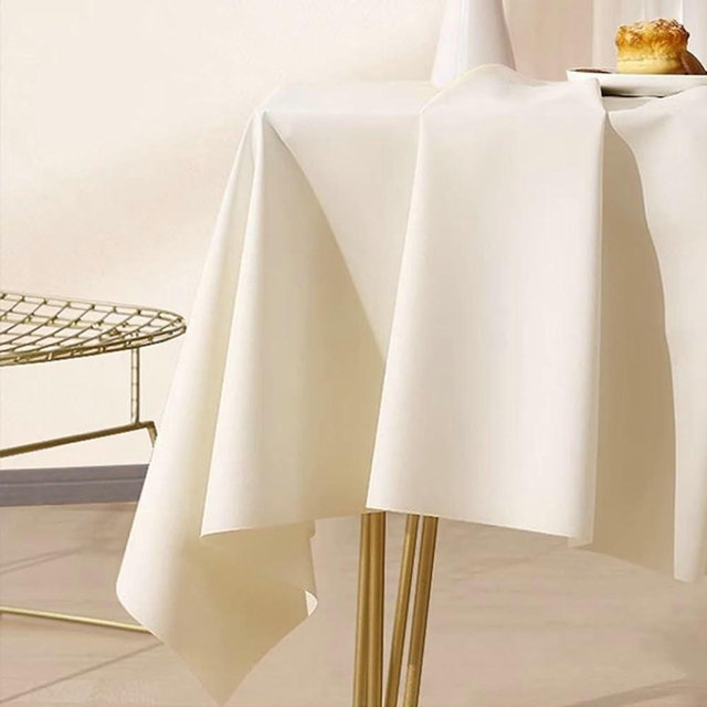 Stfery Long Rectangle Tablecloth 63x47 Inch, Beige White Table Cloths PVC Solid Color Tablecloth for Wedding