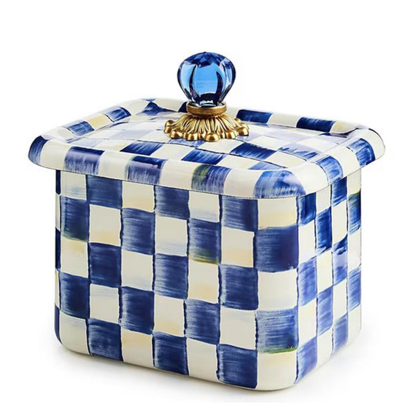 Royal Blue MacKenzie-Childs Check Enamel Glass Knob Recipe Box