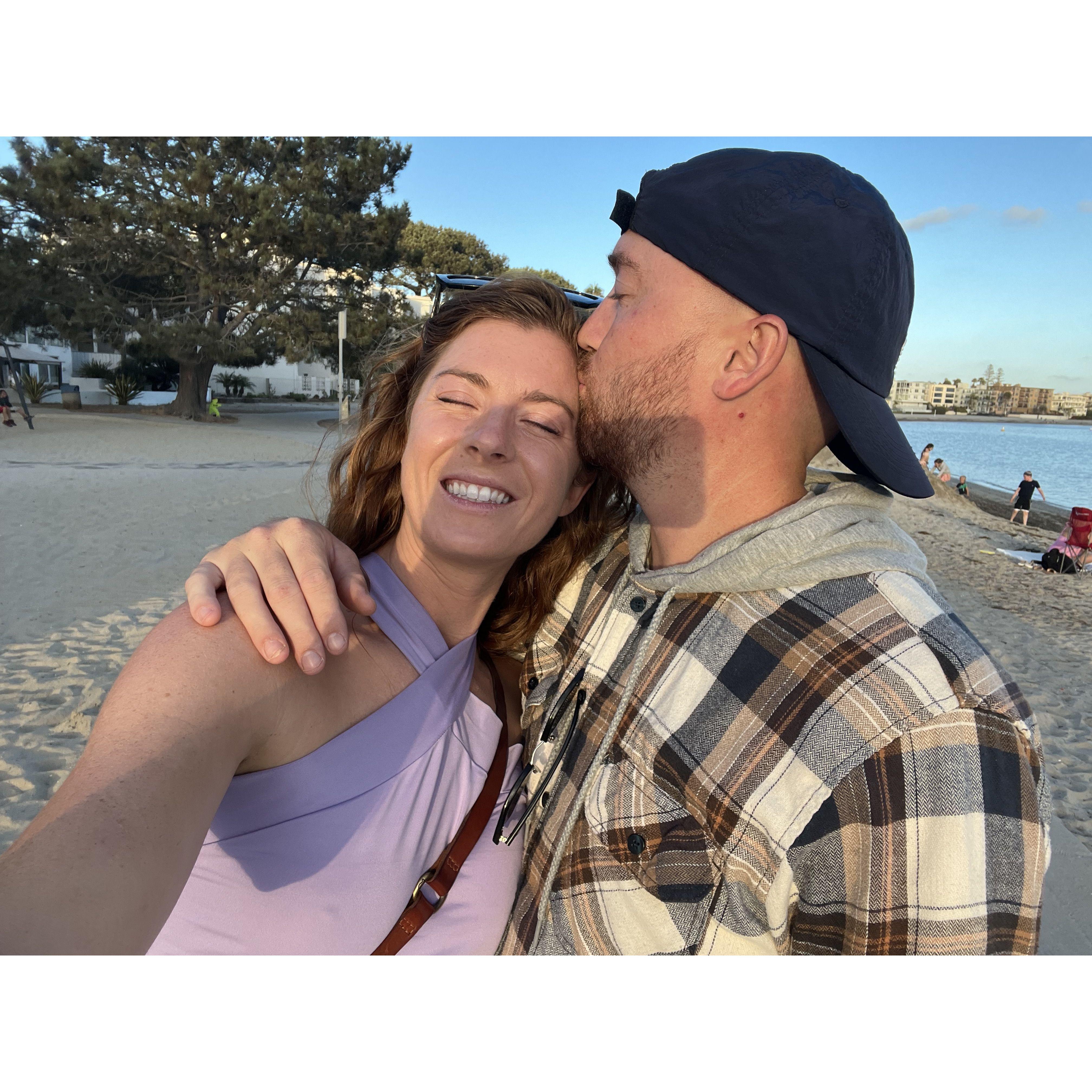 Sunset beach walk in San Diego with Jessica's college roomie Emily and her husband Jeremy