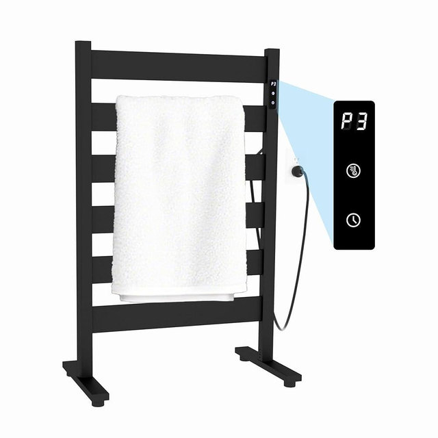 Sawlece Towel Warmers for Bathroom, Heated Towel Racks for Bathroom,Freestanding Towel Warmer,6 Bars Towel Heater-PTC Fast Heating with Built-in Timer&Temperature Adjustment,Matte Black